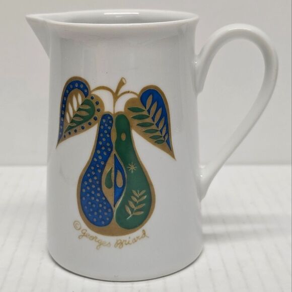 Georges Briard Creamer Forbidden Fruit Blue-green Pear with leaves Vintage MCM - Picture 1 of 7
